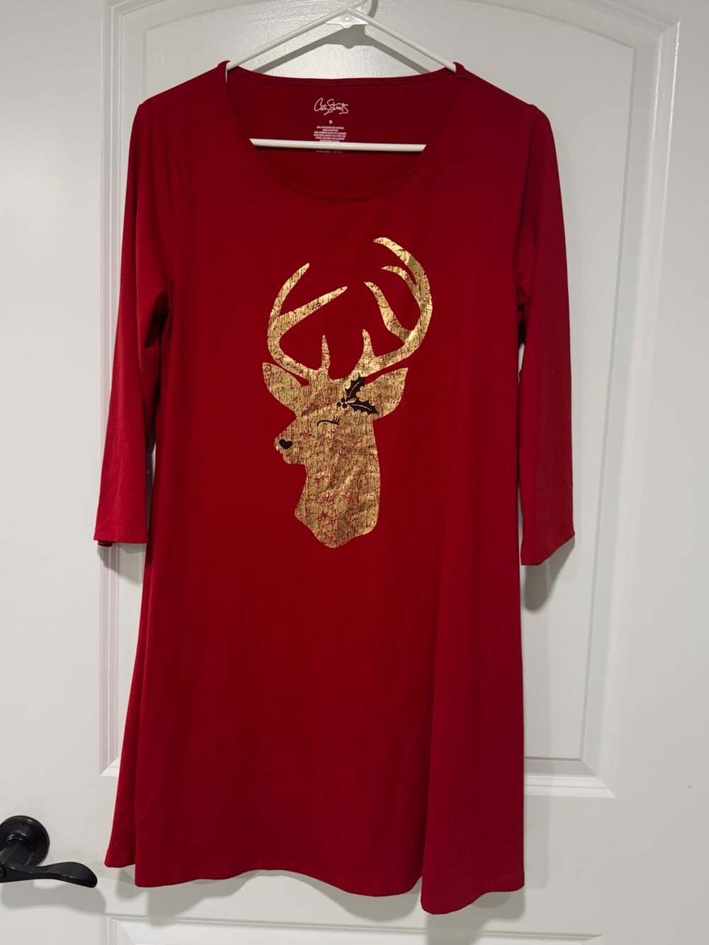 Christmas Reindeer Mini Dress Gold Foil Holiday Party Festive Women’s M